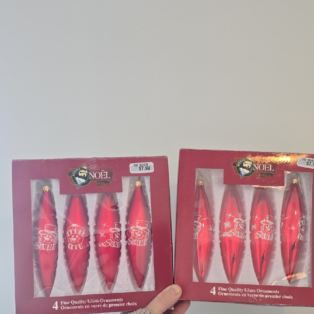 Vintage Christmas Snowman Red Glass Ornaments Set